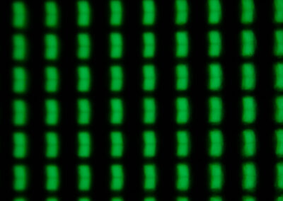 In 6 Zeilen mit je 9 LCD-Bildpunkten leuchten nur ie Grün-LC.
