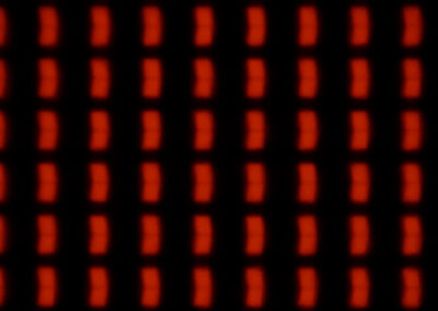 In 6 Zeilen mit je 9 LCD-Bildpunkten leuchten nur die Rot-LC.